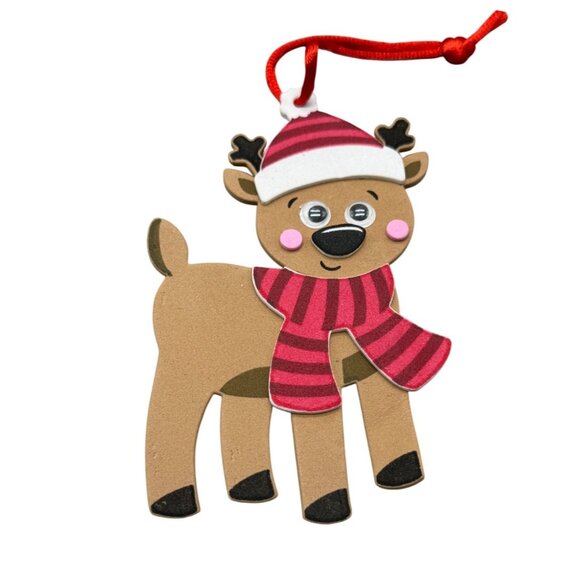 Reindeer Foam Christmas Ornament With Red Hanging Loop brown red 4.75" READ - Picture 1 of 8